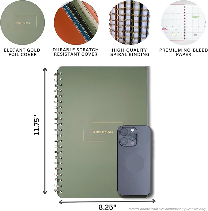 | Ultimate Yearly, Daily, Weekly, Monthly Planner | 8.25" x 11.75" | To Do List Notebook for Work | Simple Design | Multiple Layouts | Academic Planner and Organizer Notebook (Rust, Yearly Planner - Portrait)