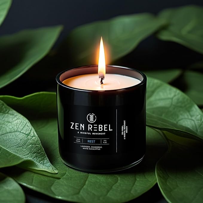 Aromatherapy Candle Rest - Evening Relaxation with Lavender, Chamomile, and White Eucalyptus - Stress Relief Soy Candle, Gift Candles for Men and Women