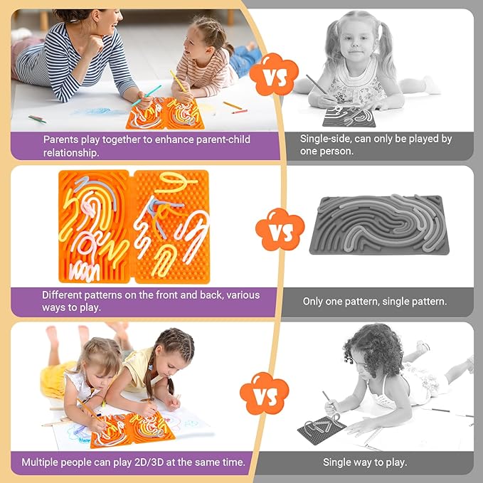 Sensory Activity Board, Four-Sided Silicone Sensory Fidget Toy, Promotes Parent-Child, Suitable for Autism, Calming, ADHD, Great for Children 3+ & Adults, Includes Portable Travel Bag and 25 (Orange)