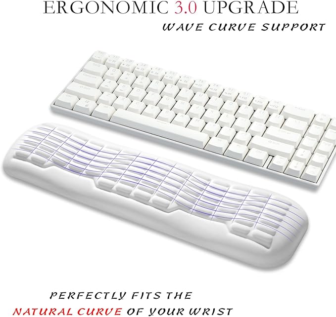 UnivoColors Memory Foam Keyboard Wrist Rest,Latest 3.0 Wave Curve Design,High-Resilience Memory Foam Non-Slip Base,Fits Compact Keyboards,Ideal for Work and Gaming(Ivory)