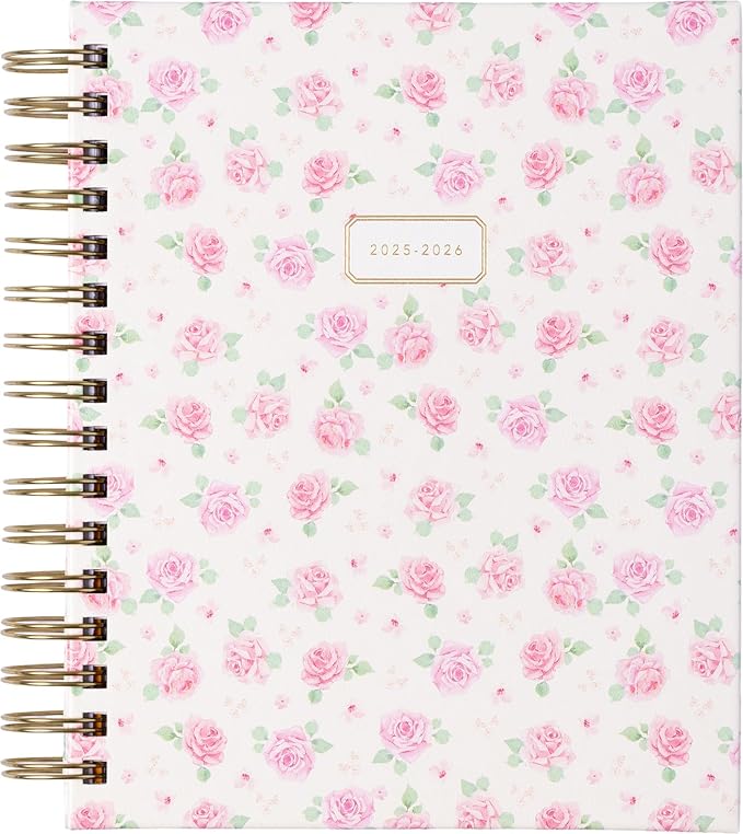 2025-2026 Eccolo Spiral Agenda Planner, Watercolor Roses, Weekly & Monthly Pages, 18 Months, Sticker Sheets, Inspirational Quotes (7.75 x 8.75, July 2025 - Dec 2026)