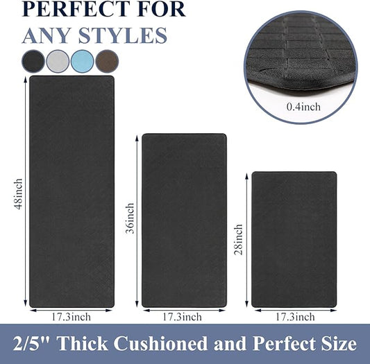 HEBE Anti Fatigue Kitchen Mats for Floor Set of 3 Cushioned Kitchen Rug Sets 3 Piece Non Slip Kitchen Rugs and Mats Waterproof Comfort Standing Mat Runner for Home Office,Sink,Laundry