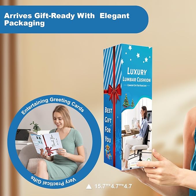 Lumbar Support Pillow for Office Chair Car, Gaming Chair Lower Back Pain Relief Memory Foam Cushion with Greeting Card,3D Mesh Cover Ergonomic Back Rest, Birthday Gift Father‘s Day Gifts for Dad