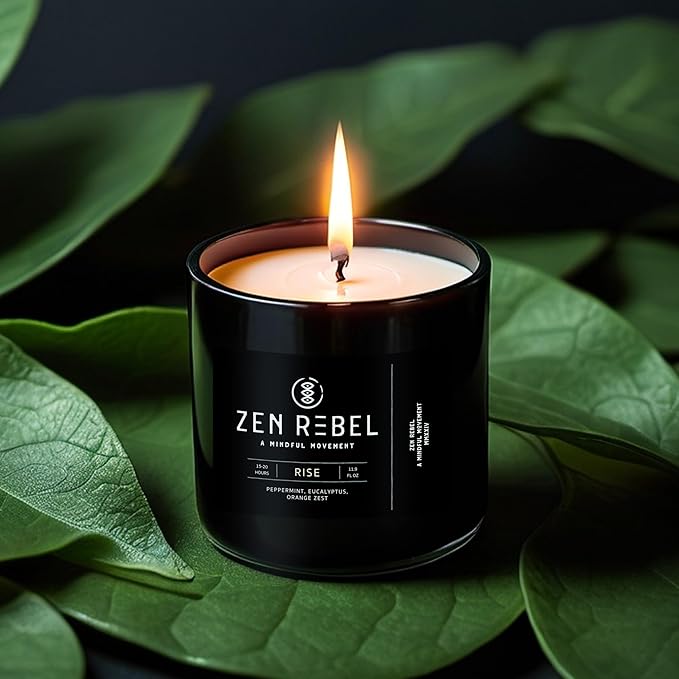 Aromatherapy Candle Rise - Morning Energy Boost with Peppermint, Eucalyptus, and Orange Zest - Stress Relief Soy Candle for Home, Office, Spa, and Gym