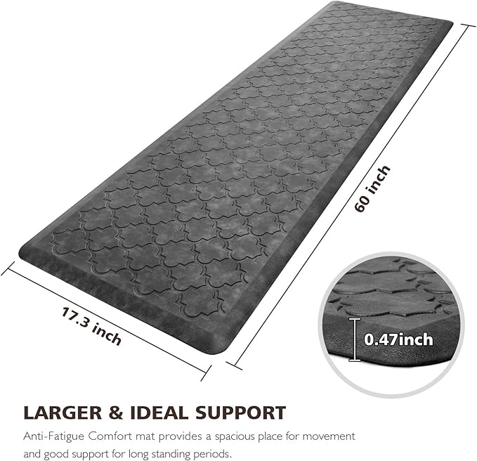 WISELIFE Kitchen Mat Cushioned Anti Fatigue Floor Mat,17.3"x60", Thick Non Slip Waterproof Kitchen Rugs and Mats, Standing Mat for Floor,Home,Office,Desk,Sink, Grey