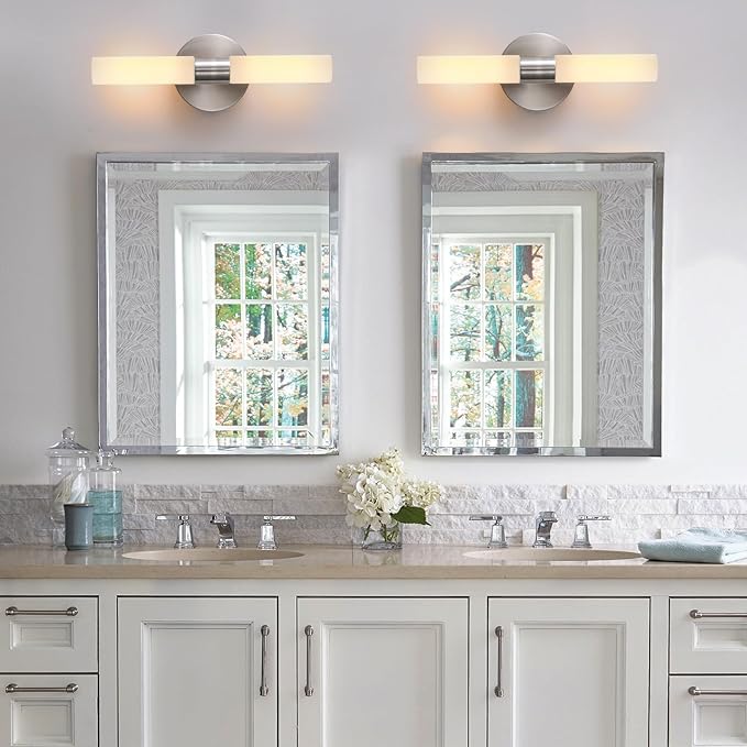 Wall Sconces Set of Two Brushed Nickel Lamp Sconces Wall Lighting with White Glass Shade Lights Wall Light Sconces Wall Decor Set of 2 for Living Room Wall Scones, Wall Lights Set of 2