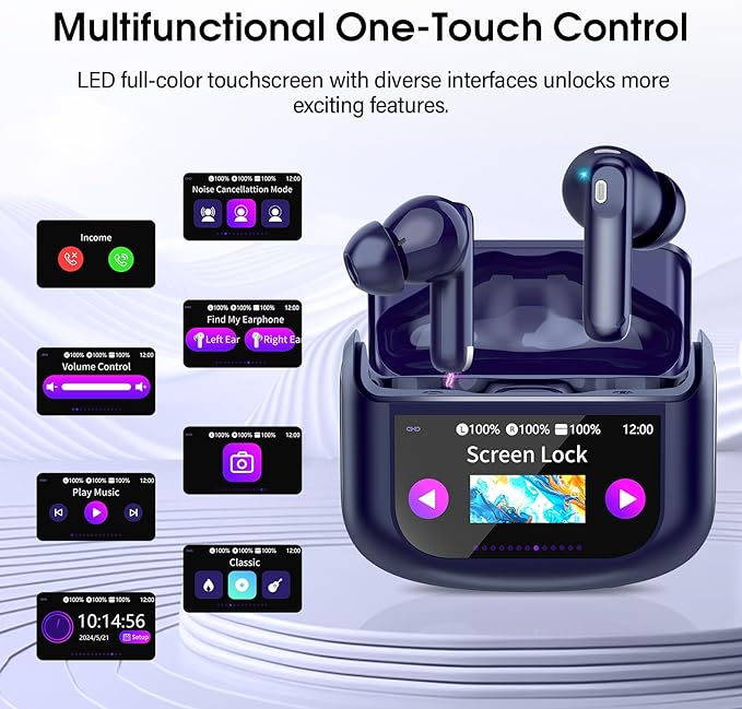 Wireless Earbuds, Bluetooth 5.4 Headphones Multi-Function Touch Screen with 5 EQ Modes, 48H Ear Buds Bass Stereo with ANC Noise Cancelling/Transparency Mode, IPX7 Bluetooth Earbuds, Dark Blue