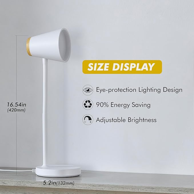 Desk Lamp for College Dorm Room - Small LED Desk Lamp Touch Dimmable Reading Light for Home Office - Adjustable Flexible Gooseneck Table Lamp for Bedside Bedroom Nightstand White