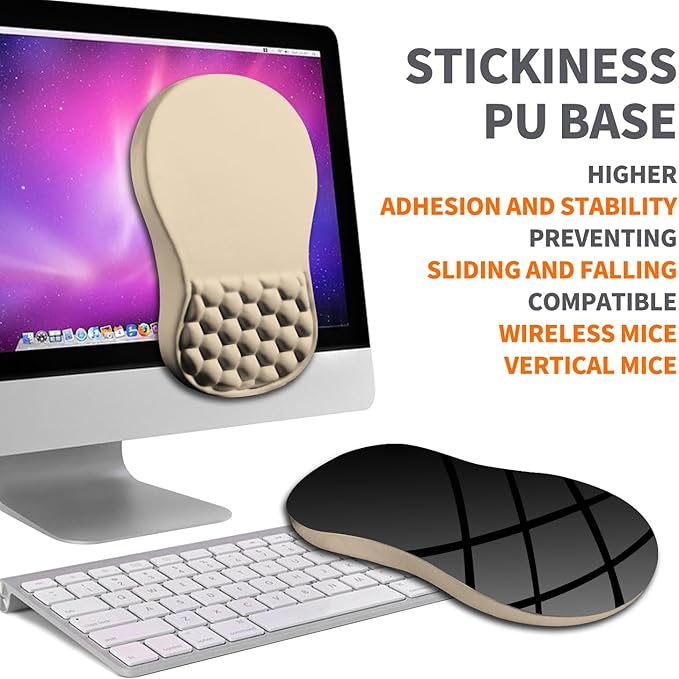 Ergonomic Joint Wrist Support Mouse Pad with Memory Foam Cushion Massage Bump, Carpal Tunnel Pain Relief Mousepad Slope Design for Wrist Rest, 11.8x7.9 in, Apricot