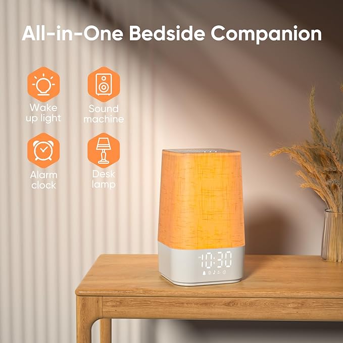 Sound Machine White Noise Machine with 30 Soothing Sounds, Sleep Timer, Dimmable Bedside Lamp Night Light Clock, Sunrise Alarm Clock Wake Up Light for Bedrooms, Baby, Kids, Adults, Heavy Sleepers