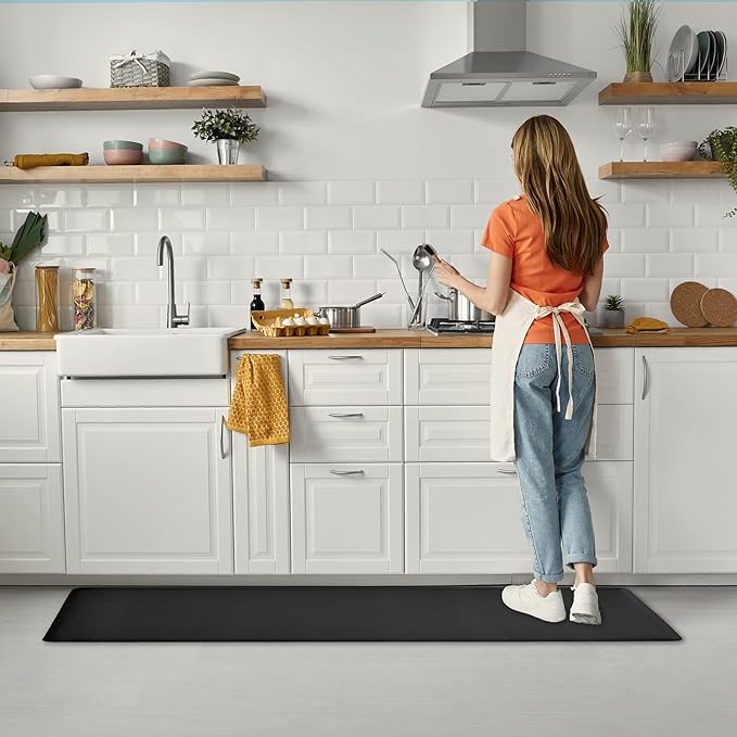 Anti Fatigue Kitchen Rugs Kitchen Mats for Floor,Cushioned Non-Slip Waterproof Ergonomic Comfort Runner Rug Standing Mat for Kitchen,Doing Dishes,Floor,Home,Office,Laundry,Black,17.3"x60"