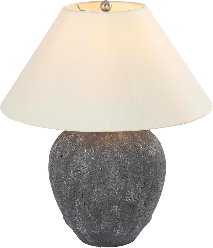 Pia Ricco 21'' Large Gray Base Ceramic Basin Table Lamp for Bedroom, Living Room, Dining Room, Office, White Shade