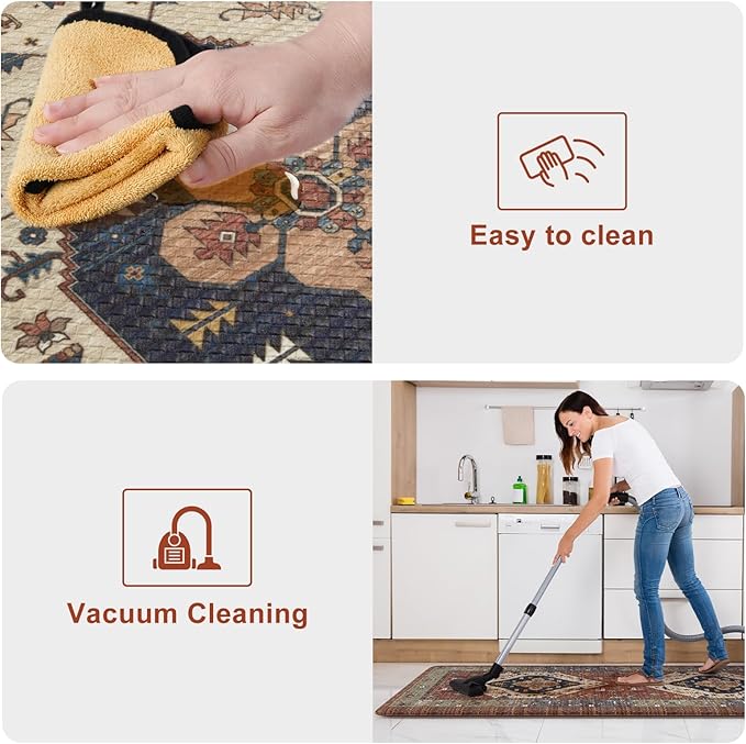 KIMODE Kitchen Mats Cushioned Anti Fatigue, Red Boho Vintage Kitchen Rugs 20"x71", Ergonomic Padded Kitchen Floor Mats, Non Slip Waterproof Standing Mats for Front of Sink Laundry Desk Bedroom