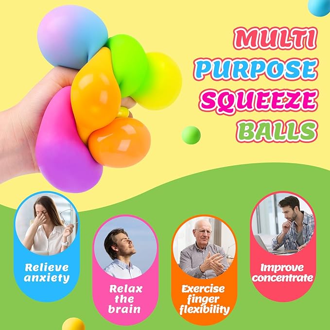 Stress Balls 4 Pack for Adults and Kids, Color Changing Squeeze Toys, Sensory Toys for Kids with Autism, Squishy Fidget Toys for Stress and Anxiety Relief, Prize for Classroom