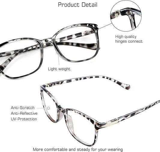 VisionGlobal Blue Light Blocking Glasses for Women/Men, Anti Eyestrain, Computer Reading, TV Glasses, Stylish Square Frame, Anti Glare(Leopard,+1.00 Magnification)