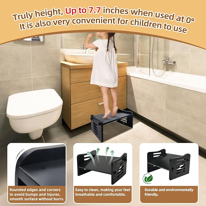 Myplace Bamboo Adjustable Under Desk Footrest, Ergonomic Foot Rest with 7-Level Adjust, Slanted Foot Rest Stool for Home Office Kitchen Bedroom (Black)