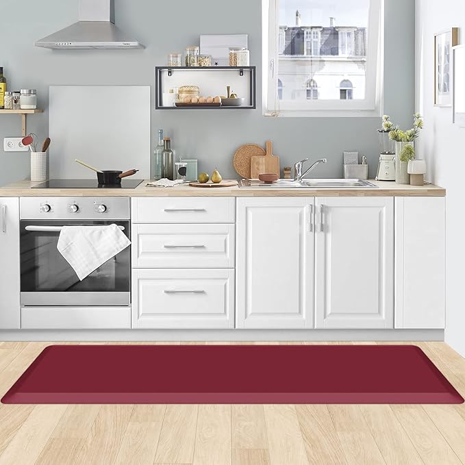 KitchenClouds Kitchen Mat Cushioned Anti Fatigue Kitchen Rug 0.8inch Waterproof Non Slip Kitchen Rugs and Mats Standing Desk Mat Comfort Floor Mats for Kitchen Sink Office (17.3"x60",Red)