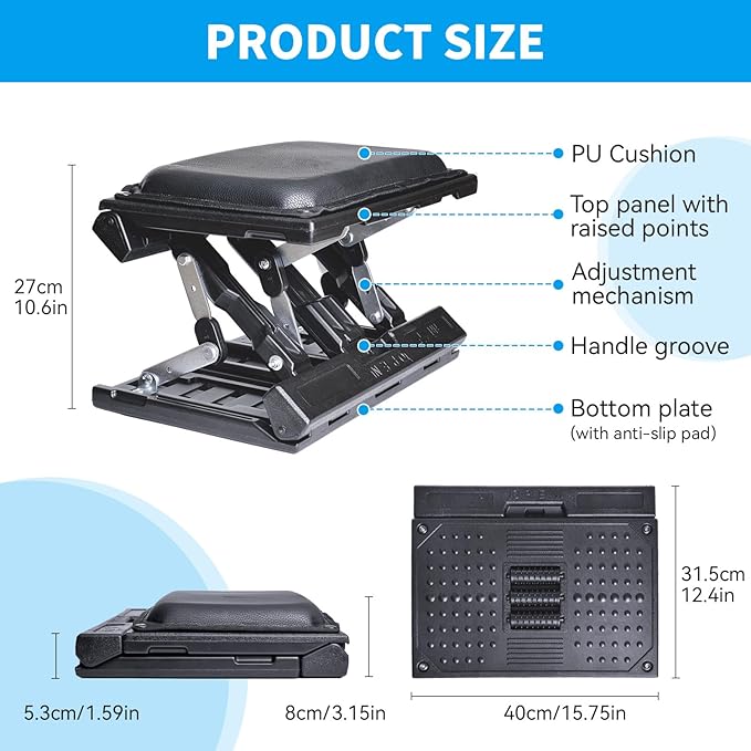 Scalebeard Foot Rest for Under Desk at Work,Height Adjustable Infinite Angle Ergonomic Foldable Footrest for Office, Gaming,Computer, Removable Pad Desk Foot Stool with Massage Beads,for All Seasons
