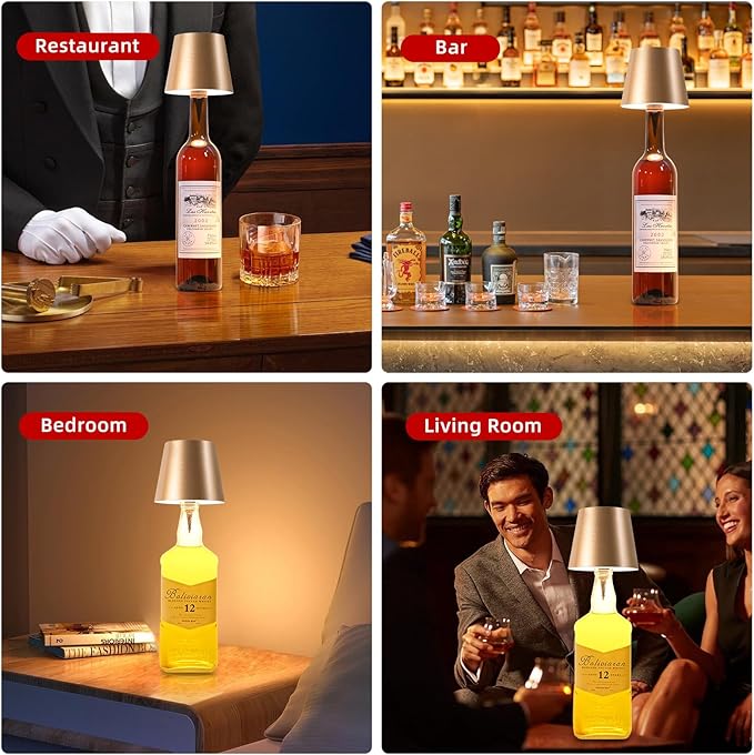 Realmoon Wireless Wine Bottle Light - Stylish 3 Color Dimmable LED for Dining Room, Bedroom and Bar Atmosphere (Golden)