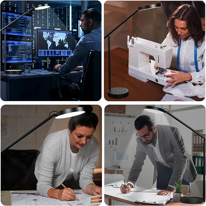 Desk Lamps for Home Office with Stable Base, Adjustable Swing Arm Table Lamp, Eye Caring Lamp for Reading, Work, Bedroom, Bedside, Memory Light Dimmable with 3-Color Modes & 9-Brightness