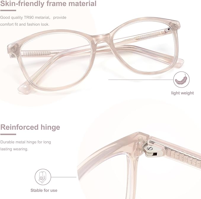 Madison Avenue TR90 Blue Light Blocking Glasses Anti Eyestrain UV Glare Blue Light Glasses for Women TV Phone Computer Gaming Eyeglasses (Nude Pink)