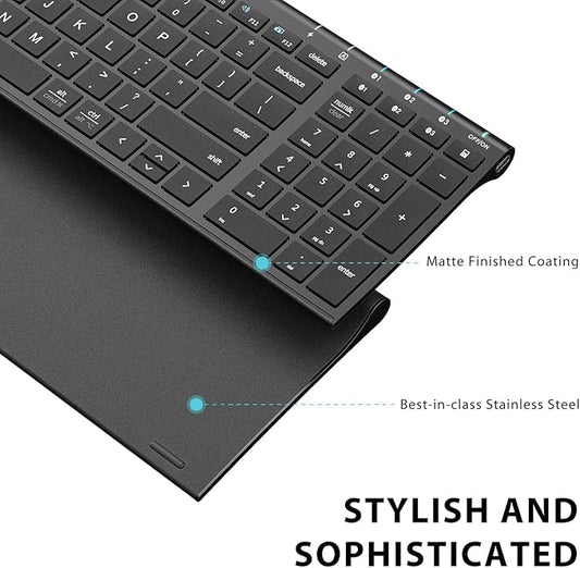 iClever BK10 Bluetooth Keyboard, Universal Bluetooth 5.1 Wireless Keyboard with Number Pad, Ergonomic Design, Multi-Device Compatibility, Stable Connection for Mac, iPad, iPhone, Android, Windows