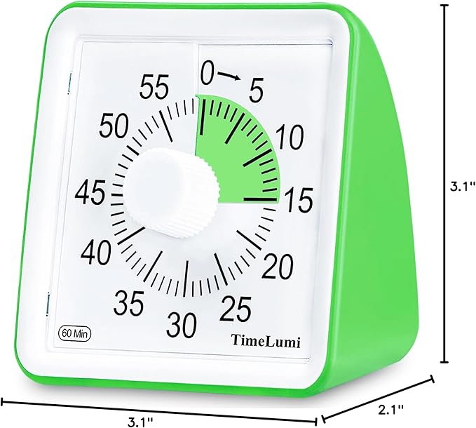 60-Minute Visual Timer for Kids, Time Management Tool Study Classroom Timer, Home Edition Silent Countdown Timer for Toddler, Teachers and Adults (Green)