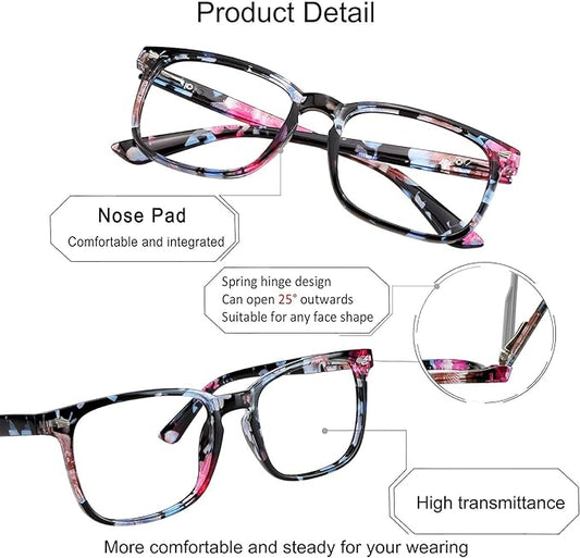 YEIN Bifocal Reading Glasses with Blue Light Blocking Lenses, Bifocal Reader for Women, Vintage Square frame with Spring Hinge (+0.00/+1.75 magnification)