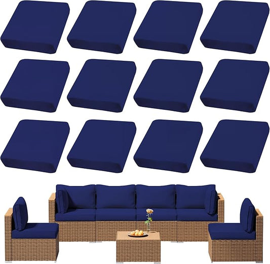 12Pcs Outdoor Cushions Covers Waterproof, Patio Cushion Covers, Stretch Cushion Covers Replacement,Cushion Slipcovers, Furniture Cushion Covers (Lake Blue 1, 12PCS)