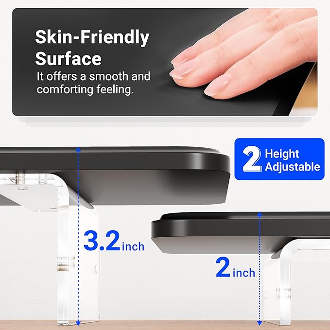 Monitor Stand Riser,31.5-Inch LED Light Wood Computer Monitor Stand with Adjustable Acrylic Legs,Desk Accessories Desktop Organizer Stand for Computer,Laptop,Printer,PC TV Screen Riser,Black