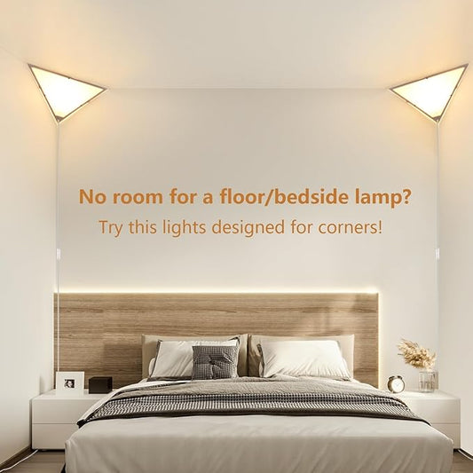 Corner Lights for Living Room, 2 Pack Corner Light with Switch, Plug in Ceiling Light with Acrylic White Shade, Modern Triangle Lights for Wall, Corner Lights for Bedroom, Office, Apartments