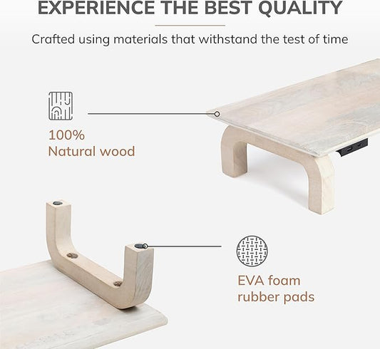 Anji Mountain Monitor Stand - Desktop Organizer & Laptop Riser, Ergonomic Monitor Riser, Space-Saving Monitor Stand for Desk, Durable Construction, Easy Assembly, Ideal for Home & Office,White Wash