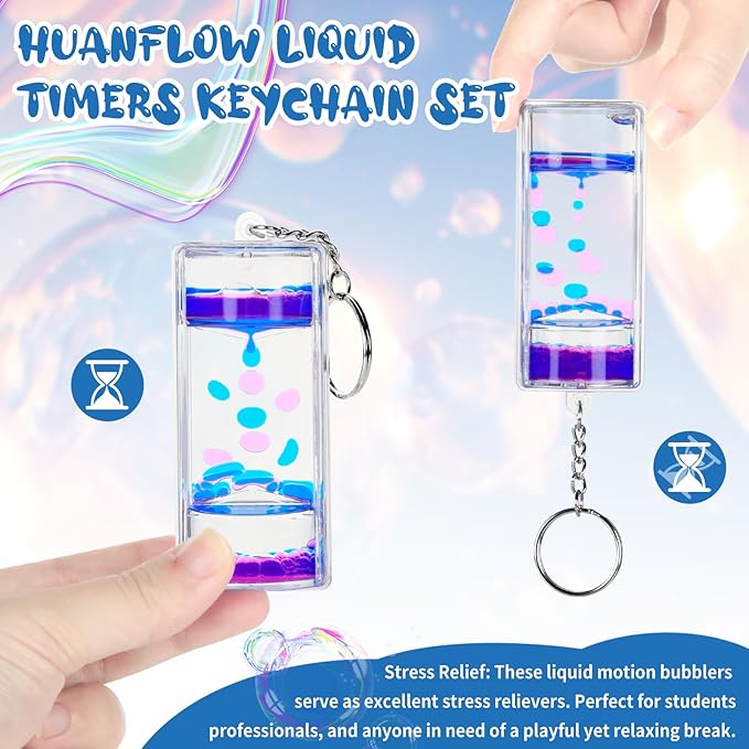 4pcs Liquid Timers KeyChain Set - Stress Relief & Sensory Play with Colorful Fidget Keychains, Perfect for Boys’ Backpacks & Fun Science Gifts for Teens