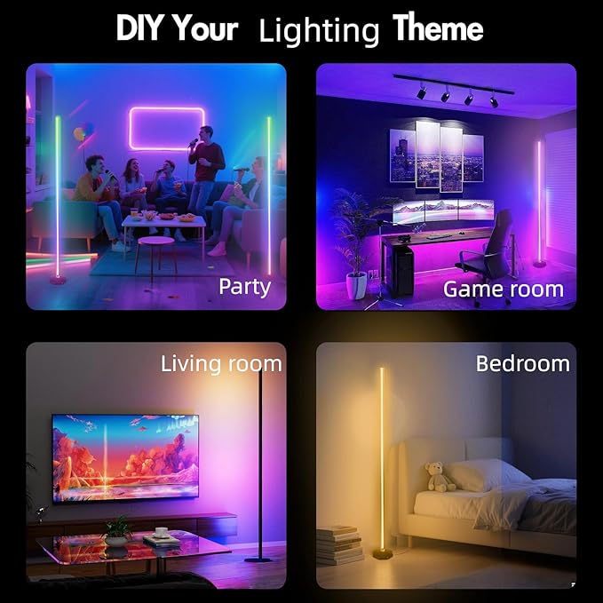 RGB Corner Floor Lamp - Smart RGB LED Corner Lamp with APP Remote 16 Million RGBW Color Changing Light 300+ Scene, Music Sync Lights & Timer Floor Lamps for Living Room Bedroom Game Room