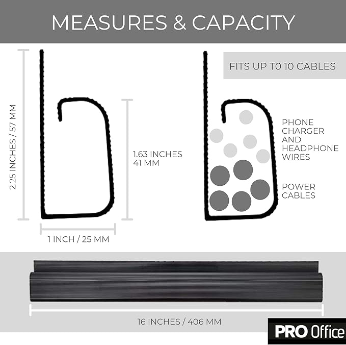 6 Pack Cable Management Under Desk- J Channel Cable Raceway 96in - 6X 16in Black No Screw/No Drill Cord Organizer - Cable Channels for Wire Management Under Desk with Adhesive