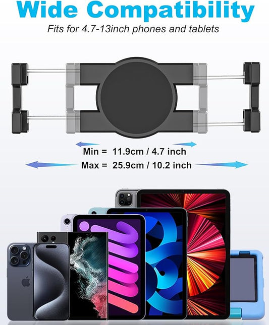 Exercise Bike Tablet Holder Mount for 4.7-13" Phone & iPad - Gooseneck Tablet Stand for Spin Bike, Indoor Stationary Bicycle, Treadmill, Stroller Handlebar for iPad Pro, Air, Mini, iPhones