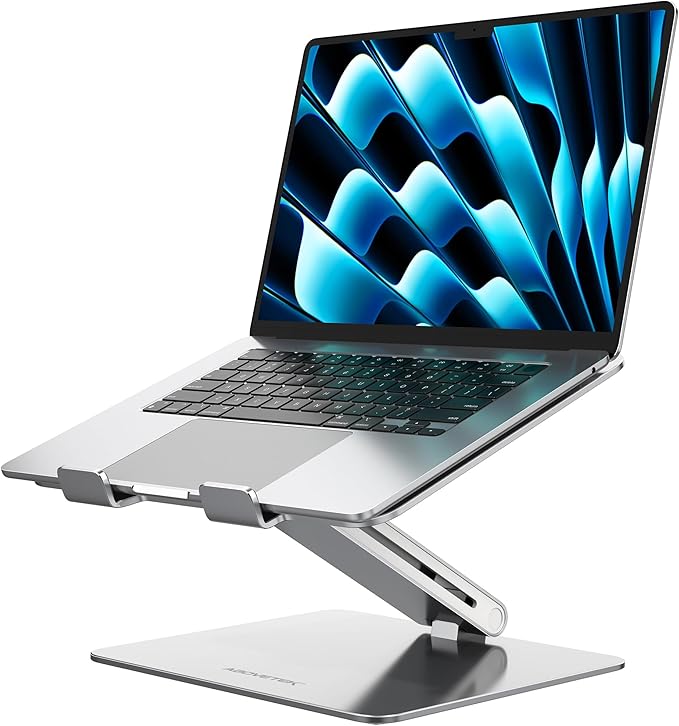 AboveTEK Laptop Stand, Adjustable Portable Computer Riser, Ergonomic Aluminum Notebook Desktop Holder for Desk, Compatible with MacBook Pro, Air, HP, Fits Up to 17 Inch Laptops, Silver