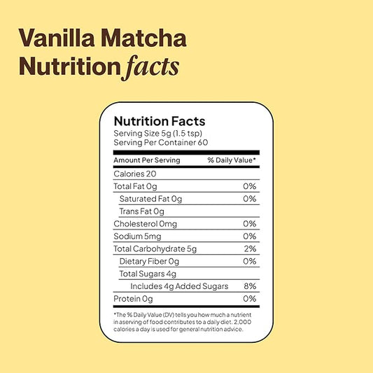 Morning Made Vanilla Flavored Ceremonial Grade Matcha Powder | 8.46oz (240g) Resealable Tin | 60 Servings Premium Japanese Green Tea | Sweetened with Organic Sugar | Rich in Antioxidants & Energy Boosting