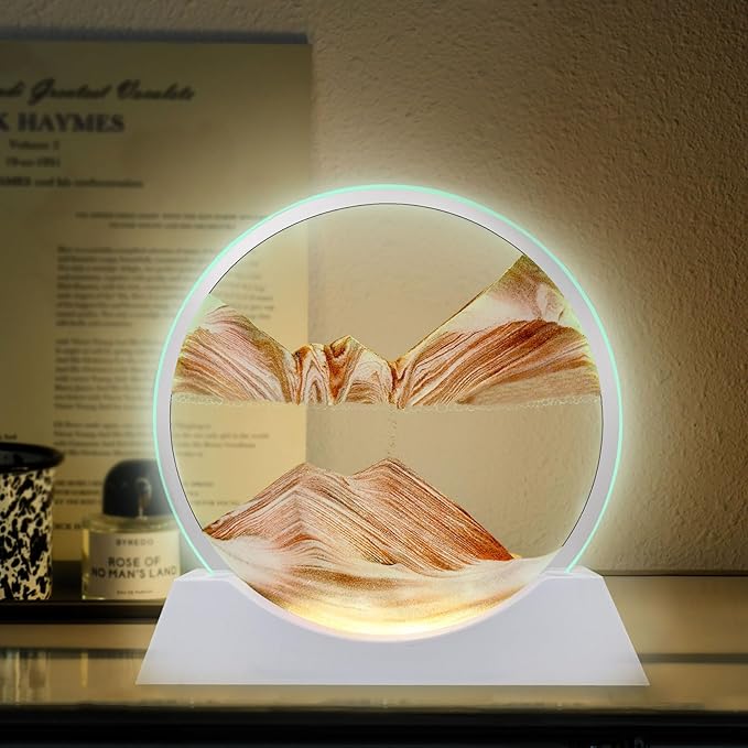 Aoderun 7" Moving Sand Art Liquid Motion with Light 3 Color Changing Moving Sand Art Picture Round Glass 3D Deep Sea Sand Art Sandscapes for Adult Relaxing Toys Desktop Home Office(Orange)