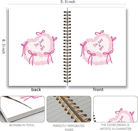 Coquette Bow Notebook Journal, Preppy Pink Bow Cake Journal Notebook for Note Taking, Cute Girly Notebook,Preppy Gifts for Women, Pink Office Supplies,Spiral Notebook 5.5x8.3 Inch