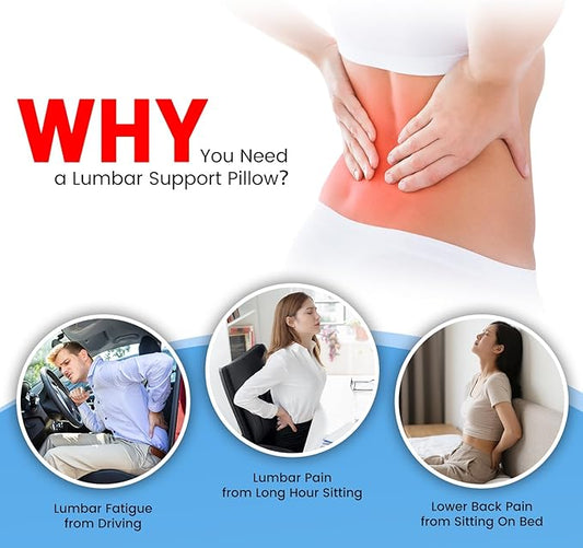 Lumbar Support Pillow for Office Chair and Car Seat - Supportive Memory Foam Cushion for Lower Back Pain Relief and Posture Correction, with Breathable Airflow Channels