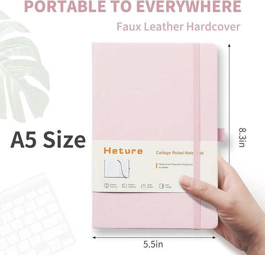 Hardcover Notebooks, A5 Lined Journals Notebook for Writing 160 Pages, 8.2 x 5.5 inch, Classic Ruled Notebooks for College/Work/Travel (Pink, 1 Pack)