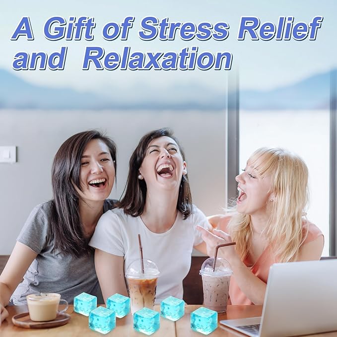 6 Pack Stress Balls Ice Cube with Snowflakes Inside, Sensory Squishy Ice Squeeze Toy Fidget Slow Rise Squishy Balls for Kids and Adults Anxiety Relief, Birthday Gifts Party Favors, Classroom Prizes