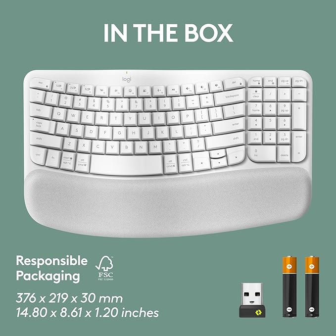 Logitech Wave Keys Wireless Ergonomic Keyboard with Cushioned Palm Rest, Comfortable Natural Typing, Easy-Switch, Bluetooth, Logi Bolt Receiver, for Multi-OS, Windows/Mac - Off White