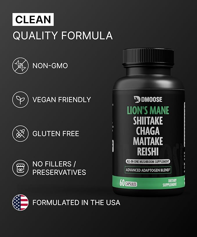 Lions Mane Mushroom Complex - 5300 mg Adaptogenic Blend for Memory, Focus and Immune Support - 5 in 1 Lionsmane, Chaga, Maitake, Shiitake and Reishi Extract, Nootropic Mushroom Supplement Capsules