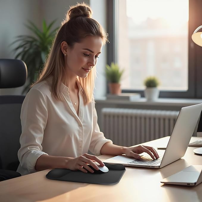 Ergonomic Mouse Pad with Gel Wrist Rest (1"& 1.2" Dual Height) - Black Mouse Pads Compact Mousepad Desk Mat Office, Gaming & Carpal Tunnel Relief | Non-Slip Rubber Base