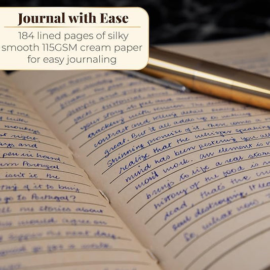 ThoughtSpace Leather Bound Journal for Women & Men with Lined Paper - Handcrafted Poetry & Grimoire Journal, Full-Grain Leather Bound Notebook - Sun & Moon Design - 5x7 in Lined Paper, 184 Pages