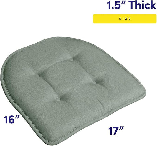 Sweet Home Collection Chair Cushion Memory Foam Pads Tufted Slip Non Skid Rubber Back U-Shaped 17" x 16" Seat Cover, 6 Pack, Scuba Green