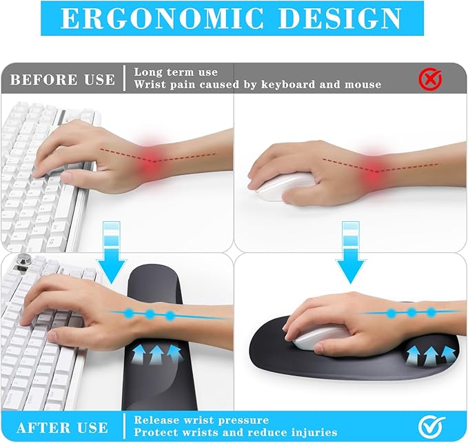 Wrist Rest for Keyboard and Mouse, Ergonomic Gel Computer Keyboard Wrist Rest with Memory Foam, Keyboard Wrist Support Pad for Long Hours of Work, Gaming, Studying-Relieve Wrist Pain