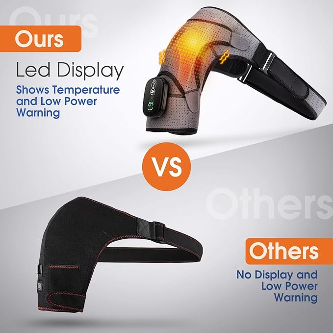 Cordless Shoulder Heating Pad, Heated Shoulder Wrap with Vibration, Shoulder Massager Heated Shoulder Brace for Women Men